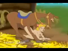 Blonde animated bitch overspread in cum then screwed from behind by a horse